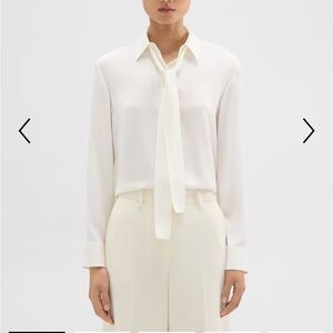 Theory Silk Tie Blouse (navy tie)